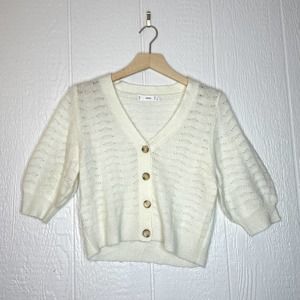 MANGO Ivory Cream Knit Cropped Cardigan XS/SMALL
